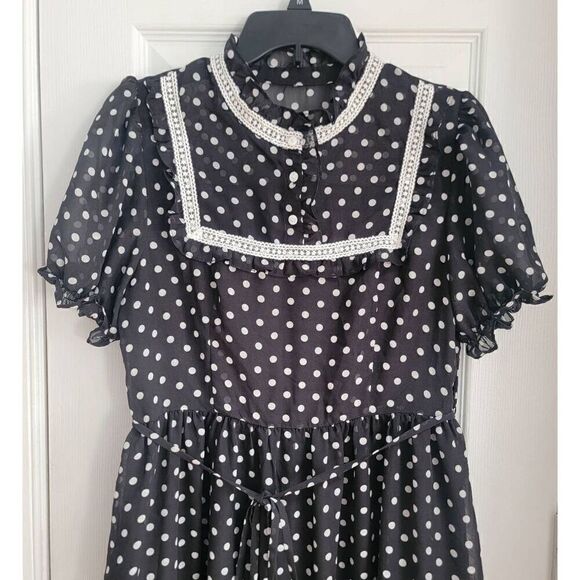Simple Retro Polkadot Prink Mock Neck Dress S - Picture 4 of 13